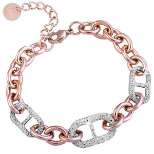 Bracciale con maglia groumette e cristalli in acciaio Rose gold -Beloved_gioielli