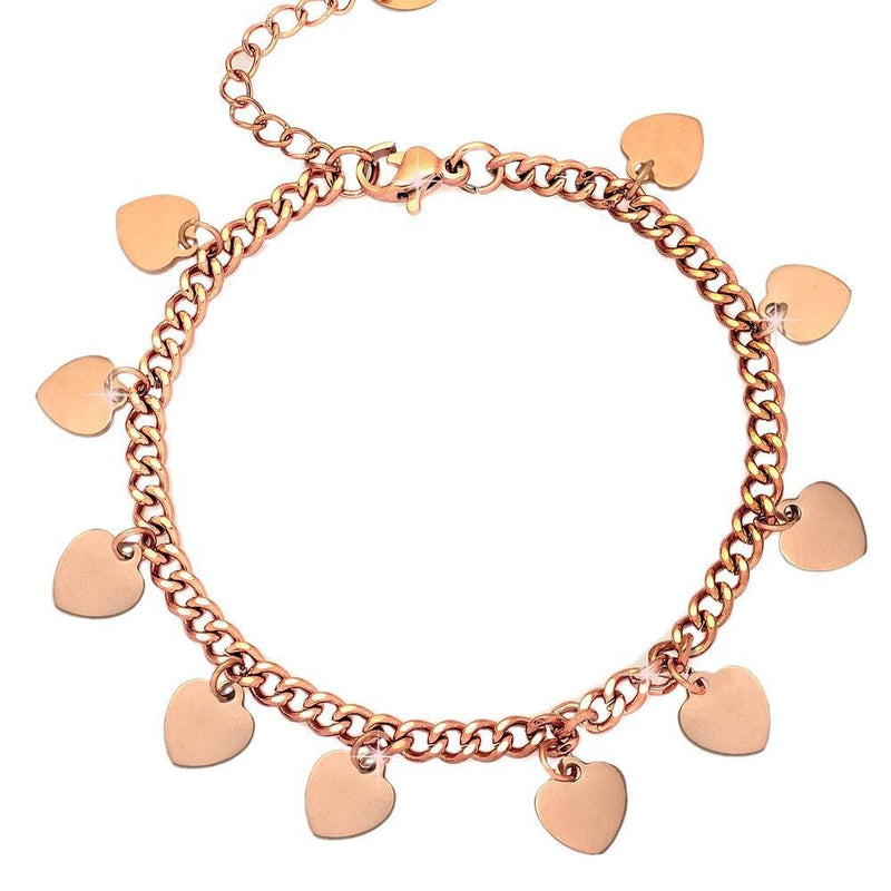 Bracciale con maglia Groumette in acciaio e charms rose gold - Cuori -Beloved_gioielli