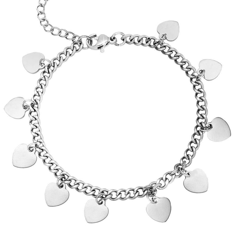 Bracciale con maglia Groumette in acciaio e charms silver - Cuori -Beloved_gioielli