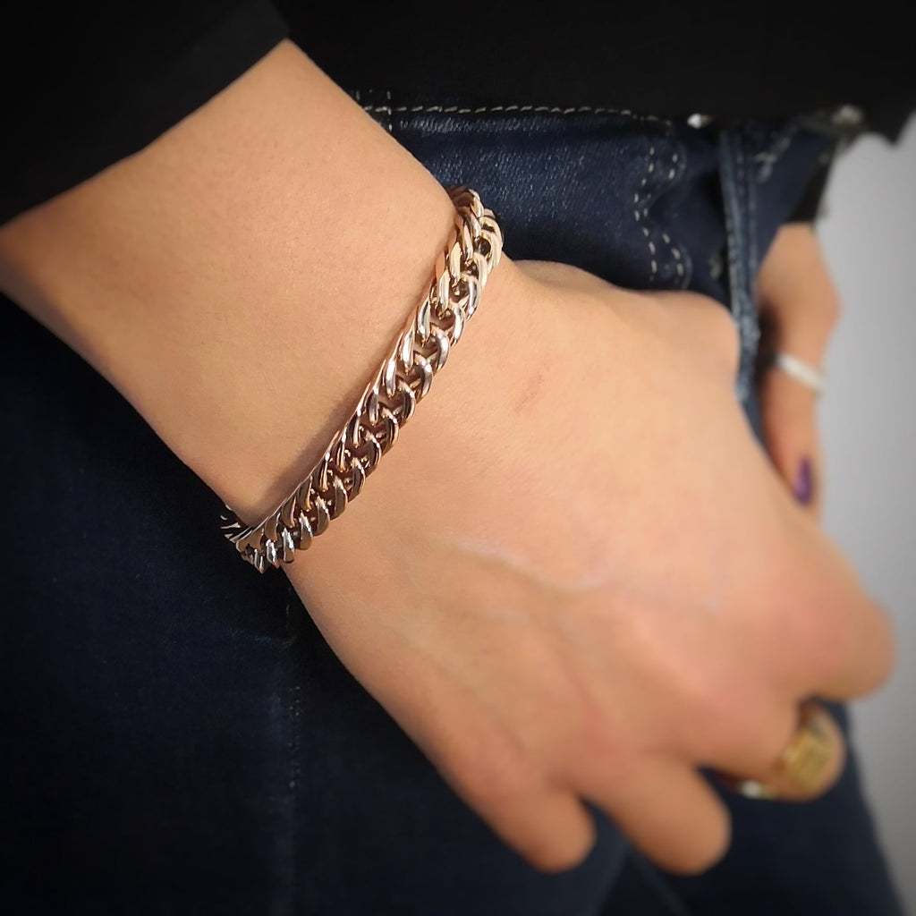 Bracciale con maglia groumette in acciaio Rose gold -Beloved_gioielli