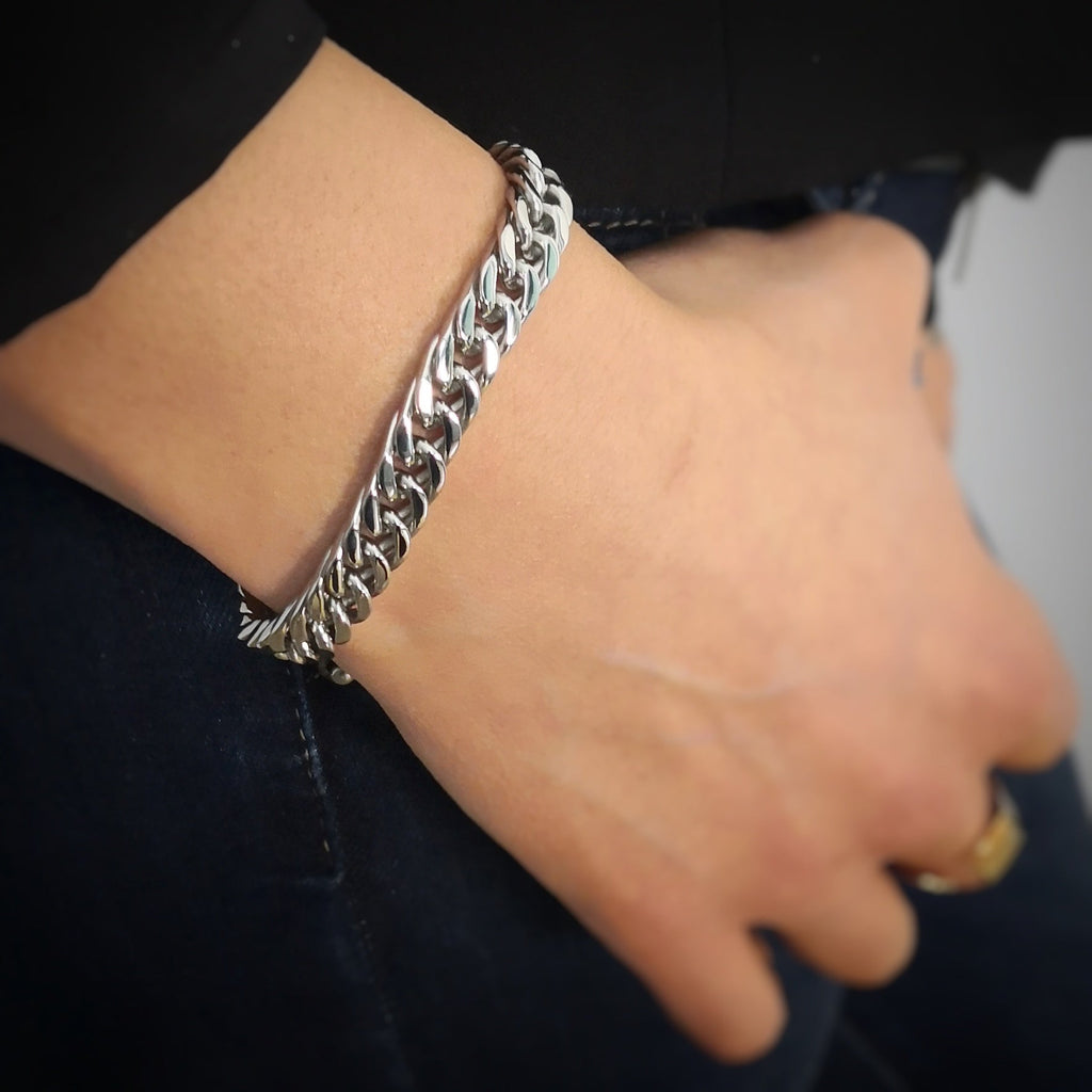 Bracciale con maglia groumette in acciaio Silver -Beloved_gioielli