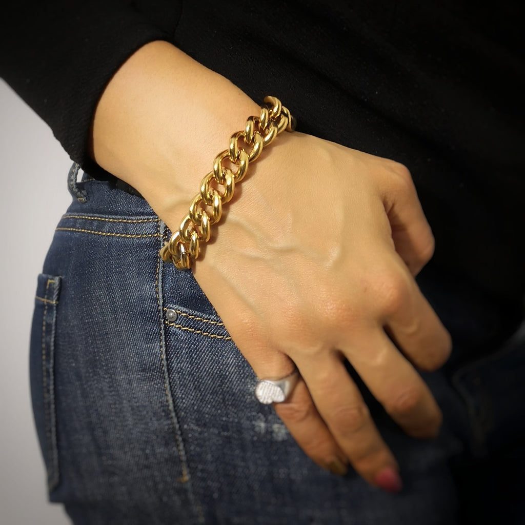 Bracciale con maglia groumette maxi in acciaio Gold -Beloved_gioielli