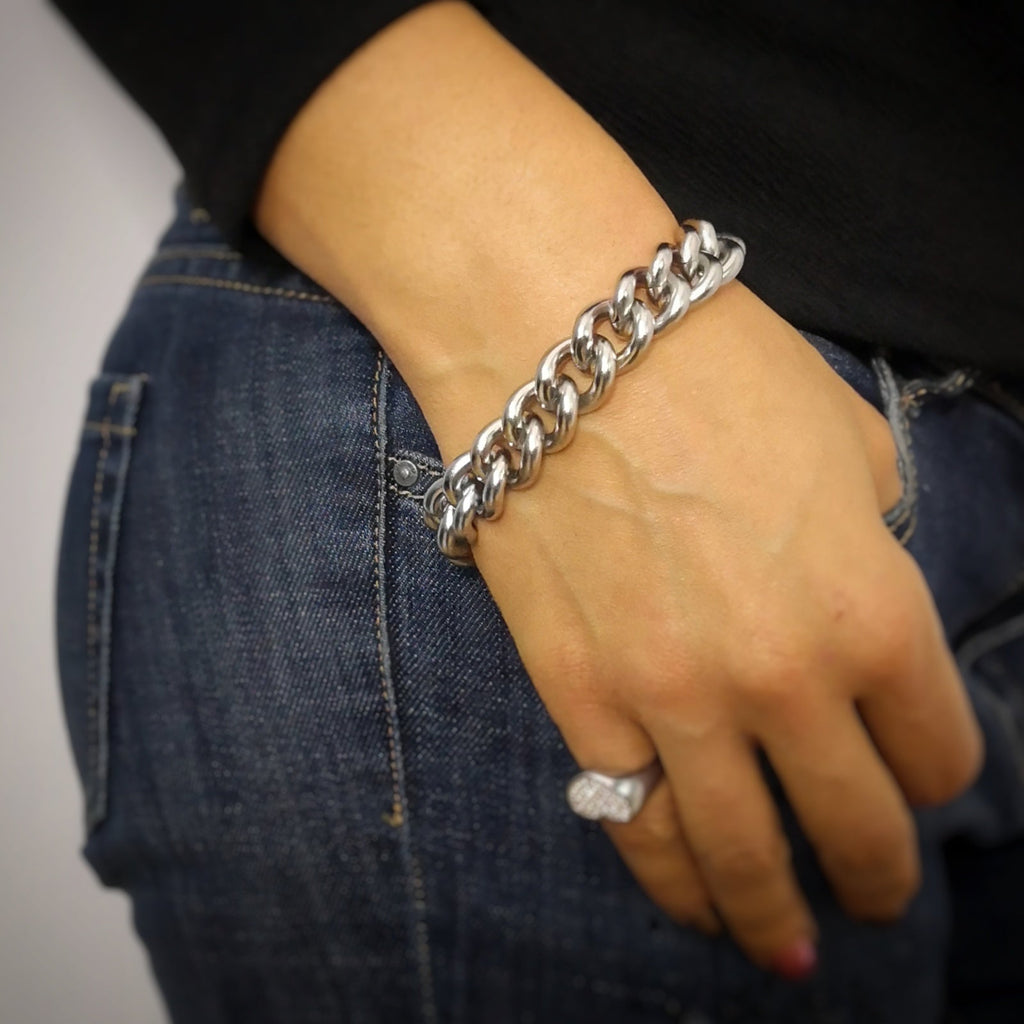 Bracciale con maglia groumette maxi in acciaio Silver -Beloved_gioielli