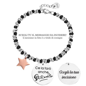 Bracciale con nodini in acciaio silver / black e incisione - "Ce la farò anche st(r)avolta" -Beloved_gioielli