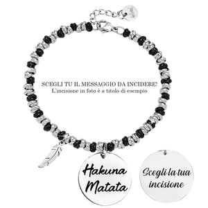 Bracciale con nodini in acciaio silver / black e incisione - "Hakuna Matata" -Beloved_gioielli