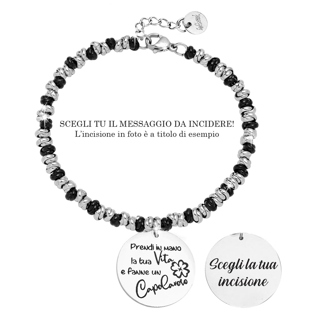 Collana in tessuto nero brillante con ciondolo in madreperla - Gioi Collana in tessuto nero brillante con ciondolo in madreperla - Gioi