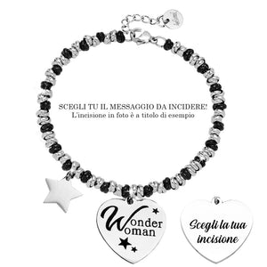 Bracciale con nodini in acciaio silver / black e incisione - "Wonder woman" -Beloved_gioielli