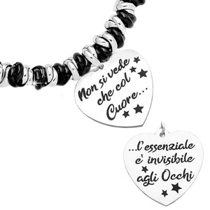 Bracciale con nodini in acciaio silver e black e doppia incisione - "Non si vede che.." -Beloved_gioielli