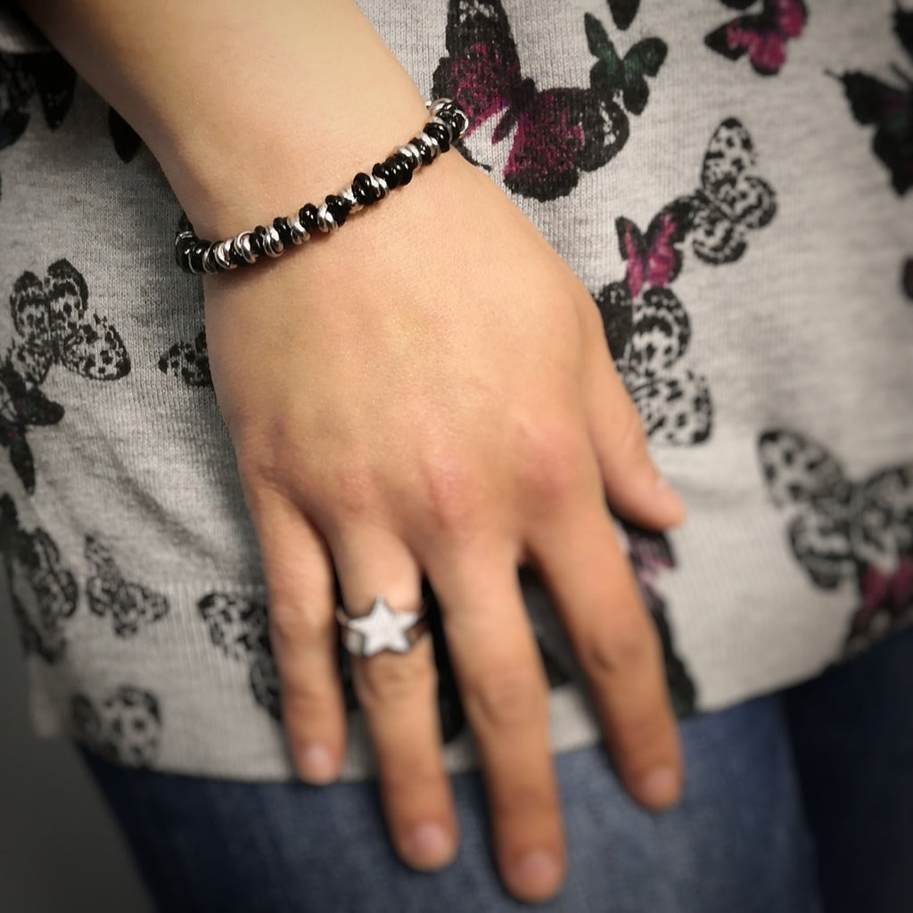 Bracciale con nodini in acciaio silver e black - Large -Beloved_gioielli