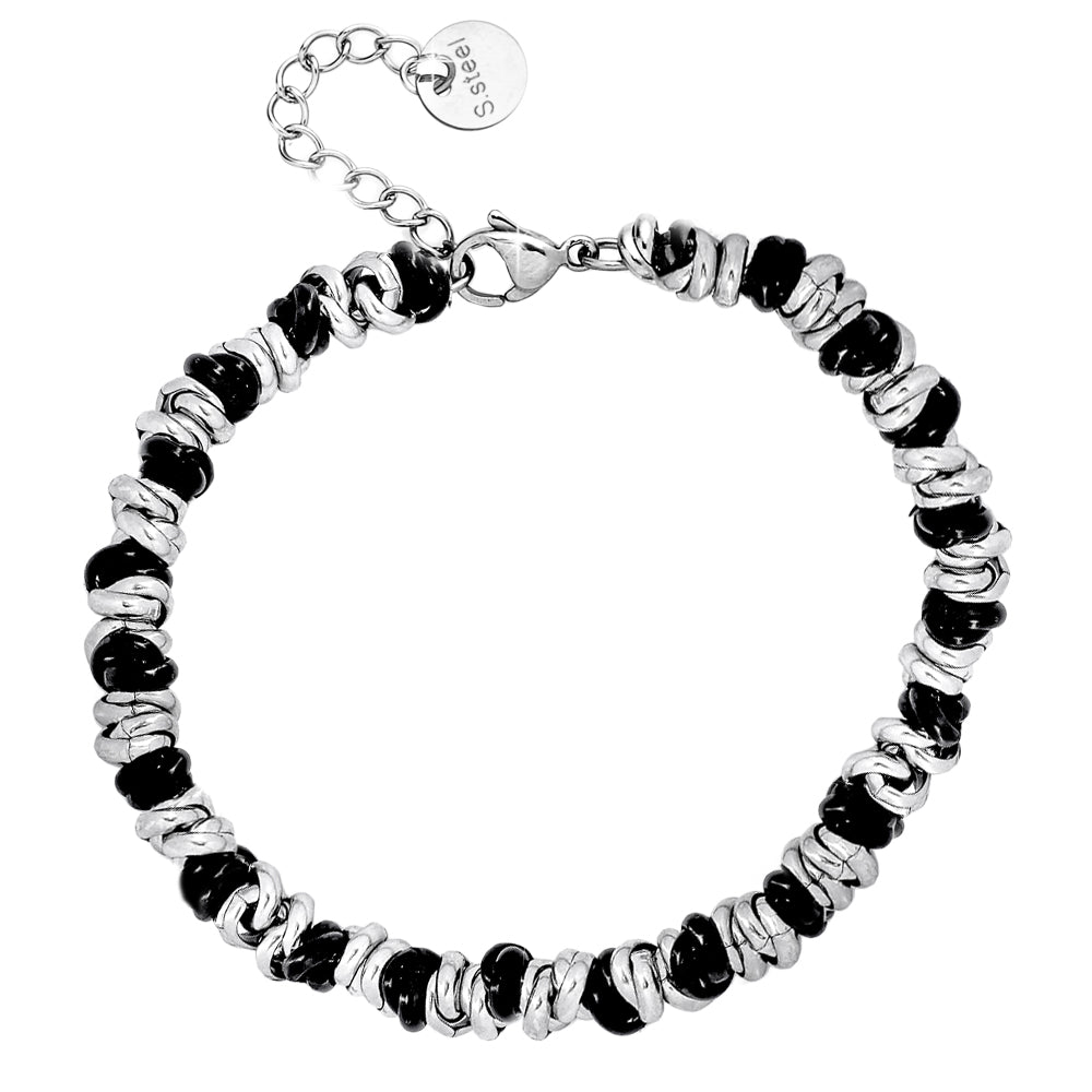 Bracciale con nodini in acciaio silver e black - Medium -Beloved_gioielli