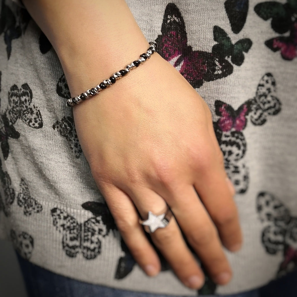 Bracciale con nodini in acciaio silver e black - Small -Beloved_gioielli