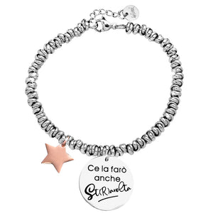 Bracciale con nodini in acciaio silver e incisione - "Ce la farò anche st(r)avolta" -Beloved_gioielli