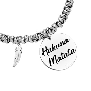 Bracciale con nodini in acciaio silver e incisione - "Hakuna Matata" -Beloved_gioielli