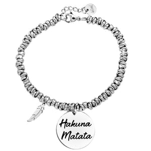 Bracciale con nodini in acciaio silver e incisione - "Hakuna Matata" -Beloved_gioielli