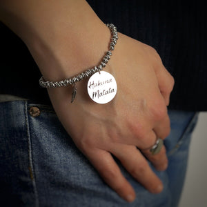 Bracciale con nodini in acciaio silver e incisione - "Hakuna Matata" -Beloved_gioielli