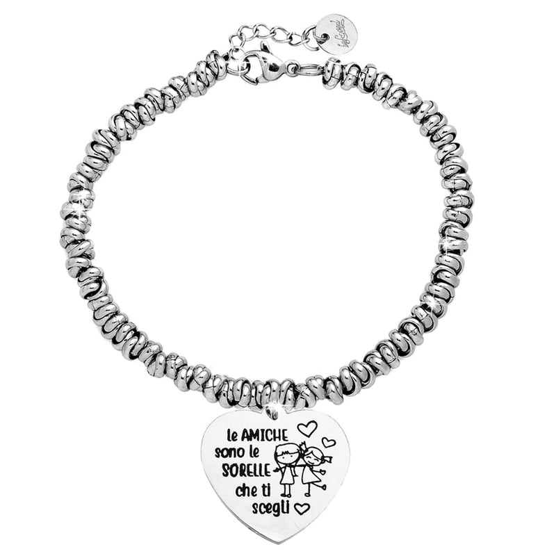 Bracciale con nodini in acciaio silver e incisione - "Le amiche sono.." -Beloved_gioielli