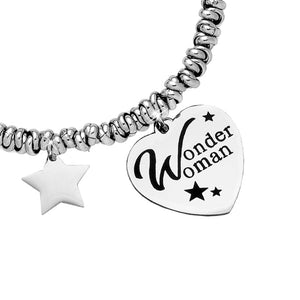 Bracciale con nodini in acciaio silver e incisione - "Wonder woman" -Beloved_gioielli