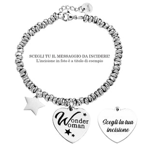 Bracciale con nodini in acciaio silver e incisione - "Wonder woman" -Beloved_gioielli