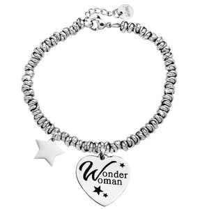 Bracciale con nodini in acciaio silver e incisione - "Wonder woman" -Beloved_gioielli