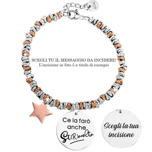 Bracciale con nodini in acciaio silver e rose gold e incisione - "Ce la farò anche st(r)avolta" -Beloved_gioielli