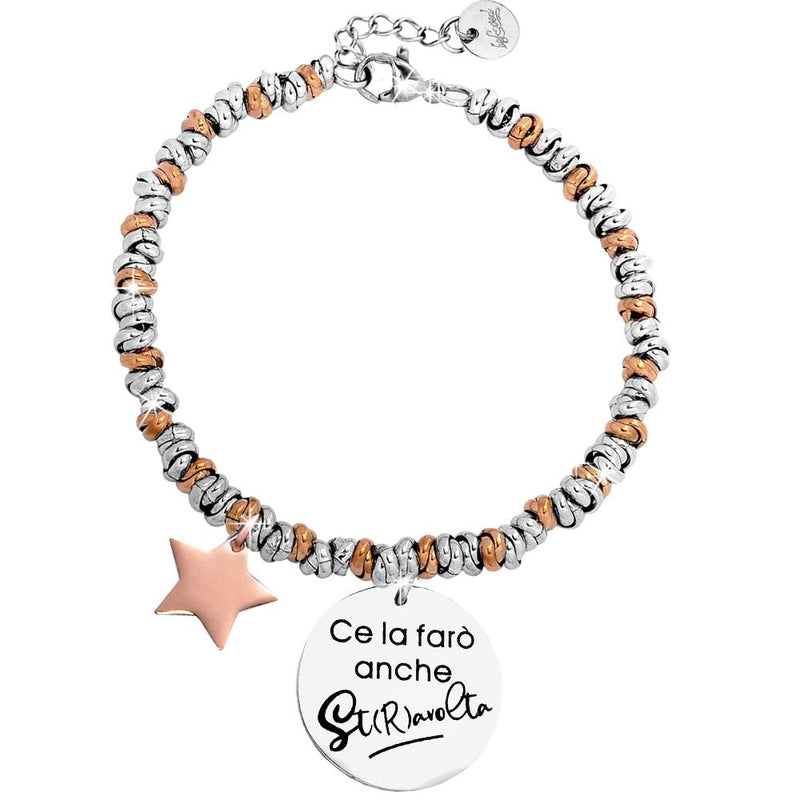 Bracciale con nodini in acciaio silver e rose gold e incisione - "Ce la farò anche st(r)avolta" -Beloved_gioielli