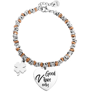 Bracciale con nodini in acciaio silver e rose gold e incisione - "Good vibes only" -Beloved_gioielli