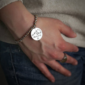 Bracciale con nodini in acciaio silver e rose gold e incisione - "Never stop dreaming" -Beloved_gioielli