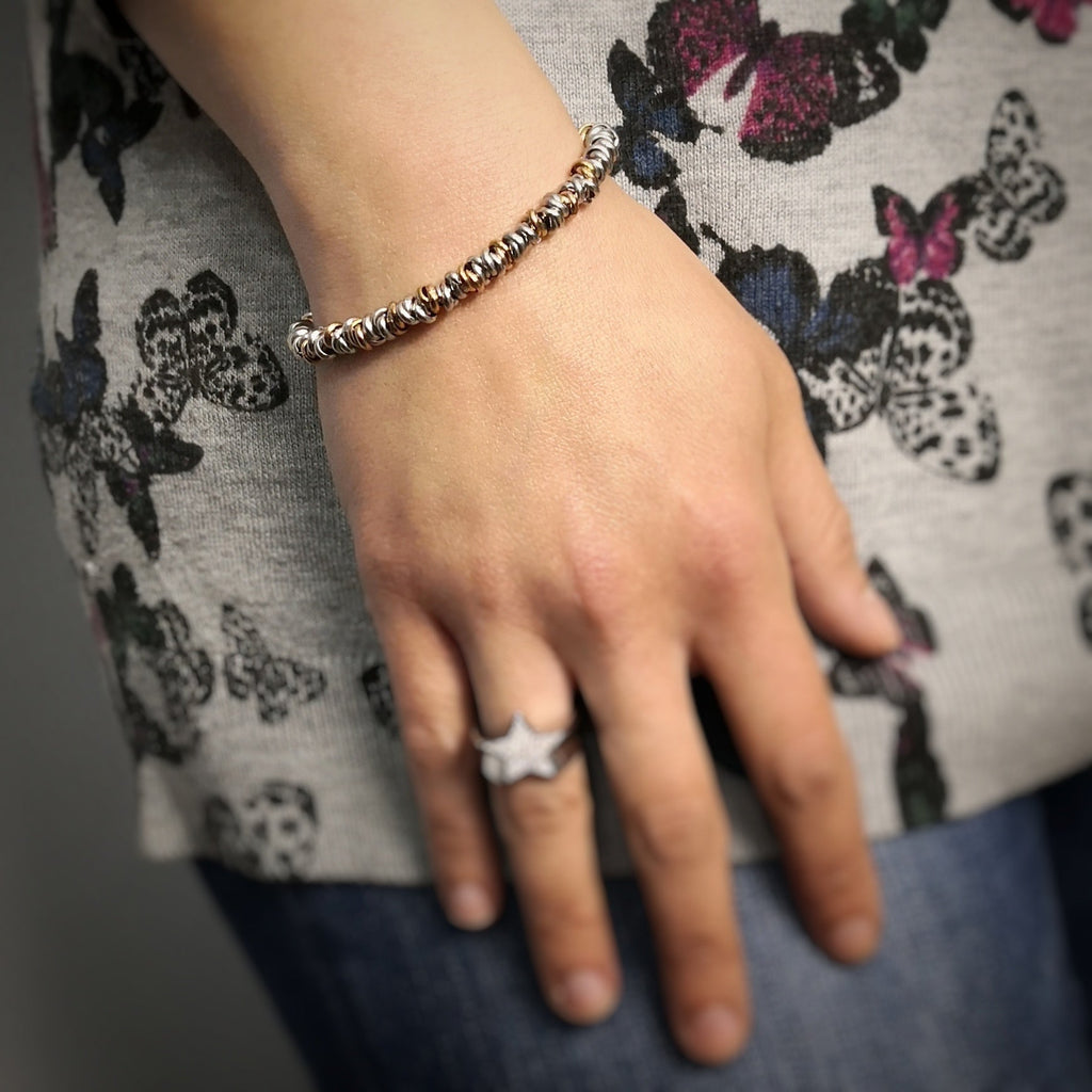 Bracciale con nodini in acciaio silver e rose gold - Medium -Beloved_gioielli