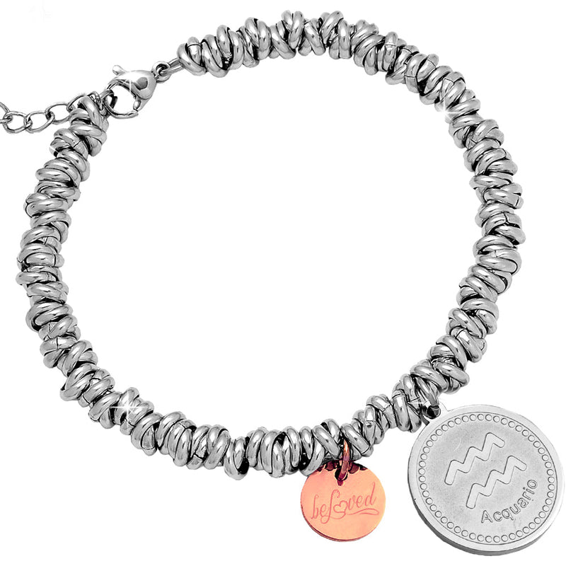 Bracciale con nodini in acciaio silver e Segno Zodiacale - Acquario -Beloved_gioielli