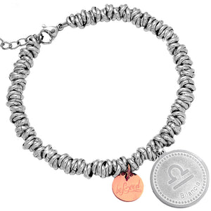 Bracciale con nodini in acciaio silver e Segno Zodiacale - Bilancia -Beloved_gioielli