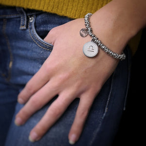 Bracciale con nodini in acciaio silver e Segno Zodiacale - Bilancia -Beloved_gioielli