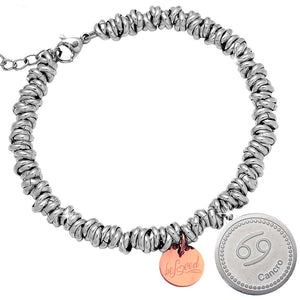 Bracciale con nodini in acciaio silver e Segno Zodiacale - Cancro -Beloved_gioielli