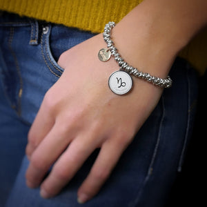 Bracciale con nodini in acciaio silver e Segno Zodiacale - Capricorno -Beloved_gioielli