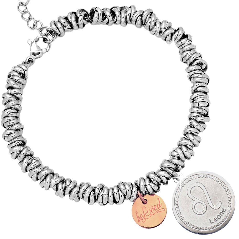 Bracciale con nodini in acciaio silver e Segno Zodiacale - Leone -Beloved_gioielli