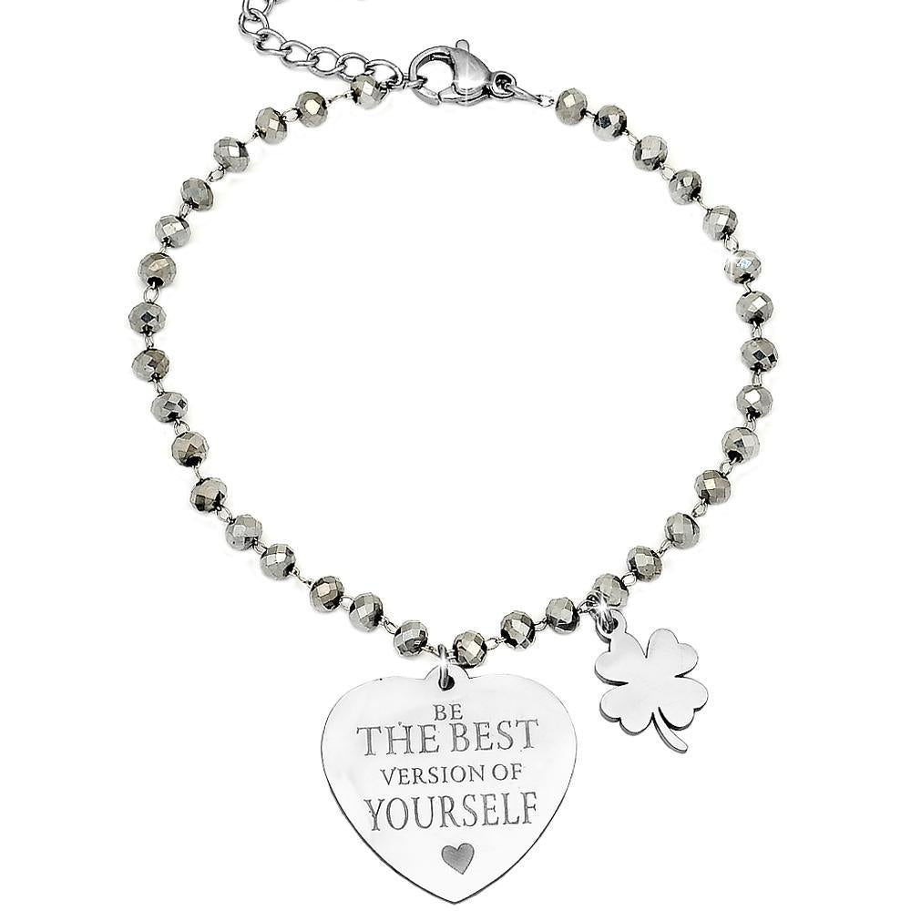 Bracciale Cristalli Briolè silver con incisione - "Be the best version of yourself" -Beloved_gioielli