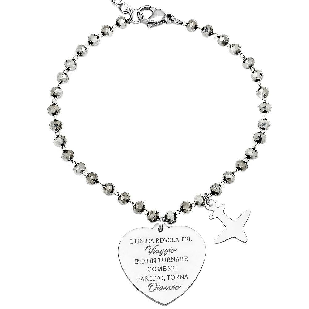 Bracciale Cristalli Briolè silver con incisione - "L'unica regola del viaggio è..." -Beloved_gioielli