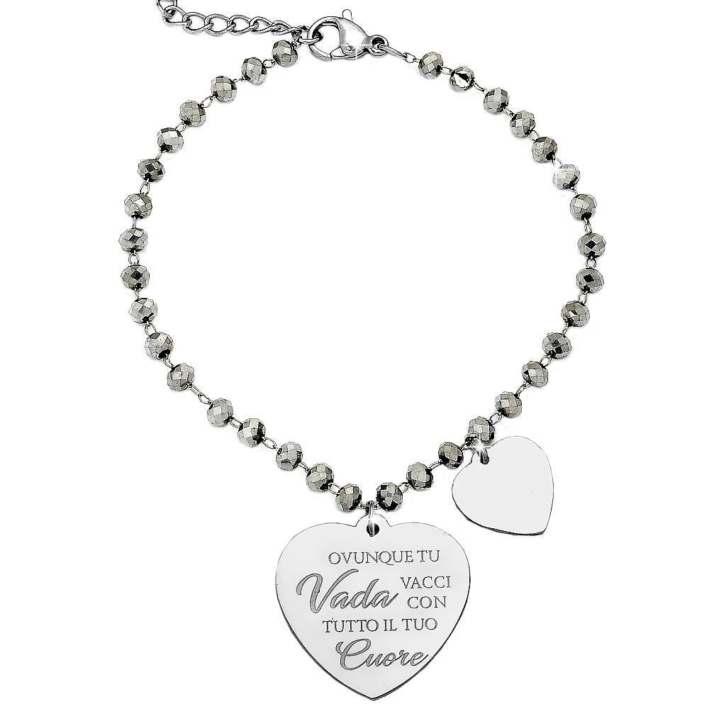 Bracciale Cristalli Briolè silver con incisione - "Ovunque tu vada, vacci con tutto il tuo cuore" -Beloved_gioielli