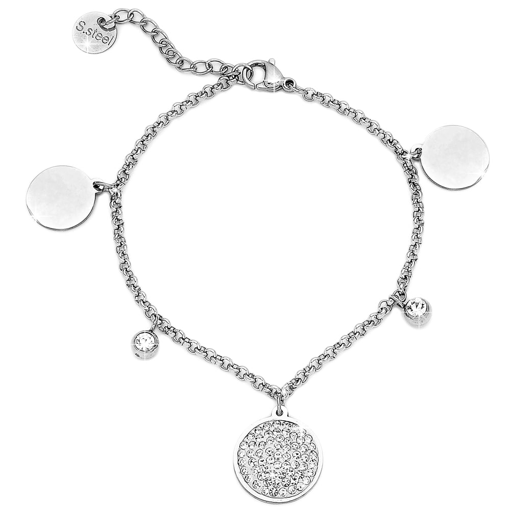 Bracciale da donna Chain in acciaio con cristalli e charms - Round Pavè -Beloved_gioielli