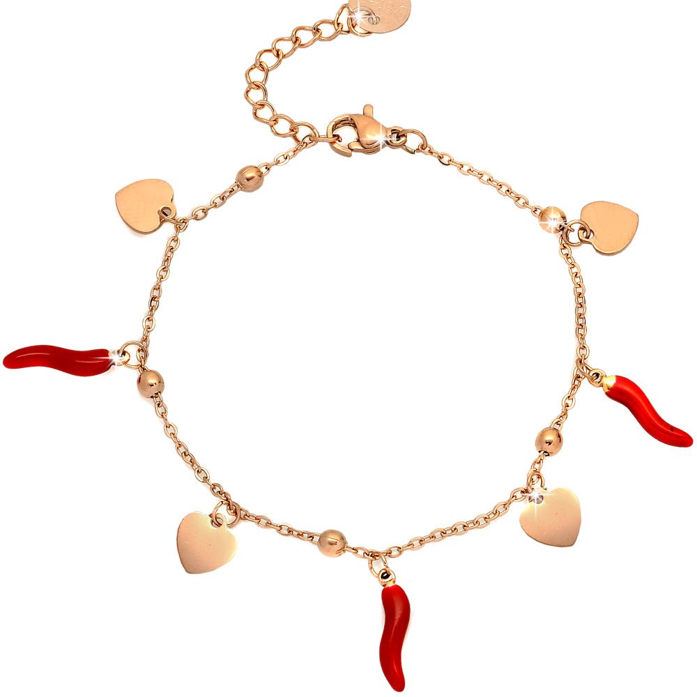 Bracciale donna con Cornetti e charms Rose gold - Cuori -Beloved_gioielli