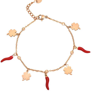 Bracciale donna con Cornetti e charms Rose gold - Quadrifogli -Beloved_gioielli