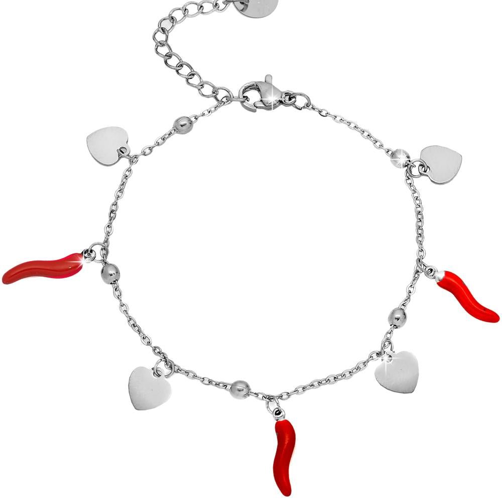 Bracciale donna con Cornetti e charms Silver - Cuori -Beloved_gioielli