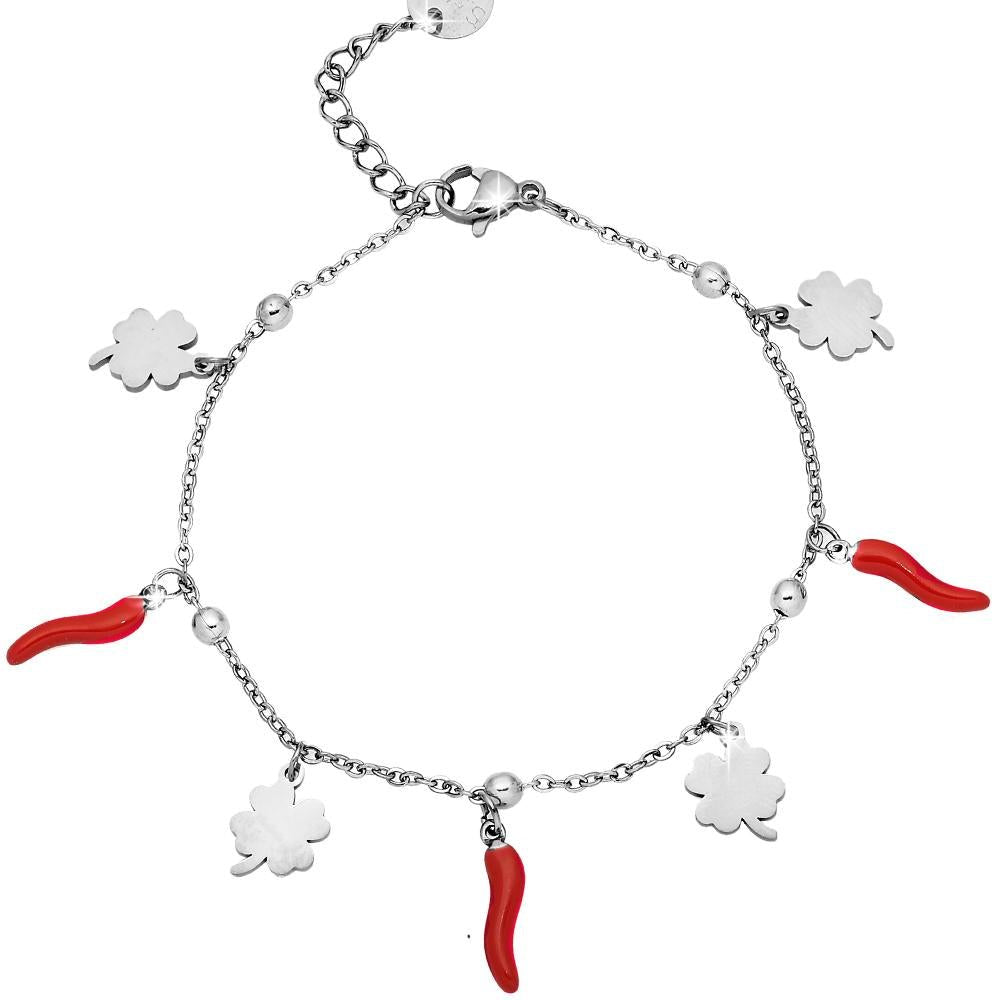 Bracciale donna con Cornetti e charms Silver - Quadrifogli -Beloved_gioielli