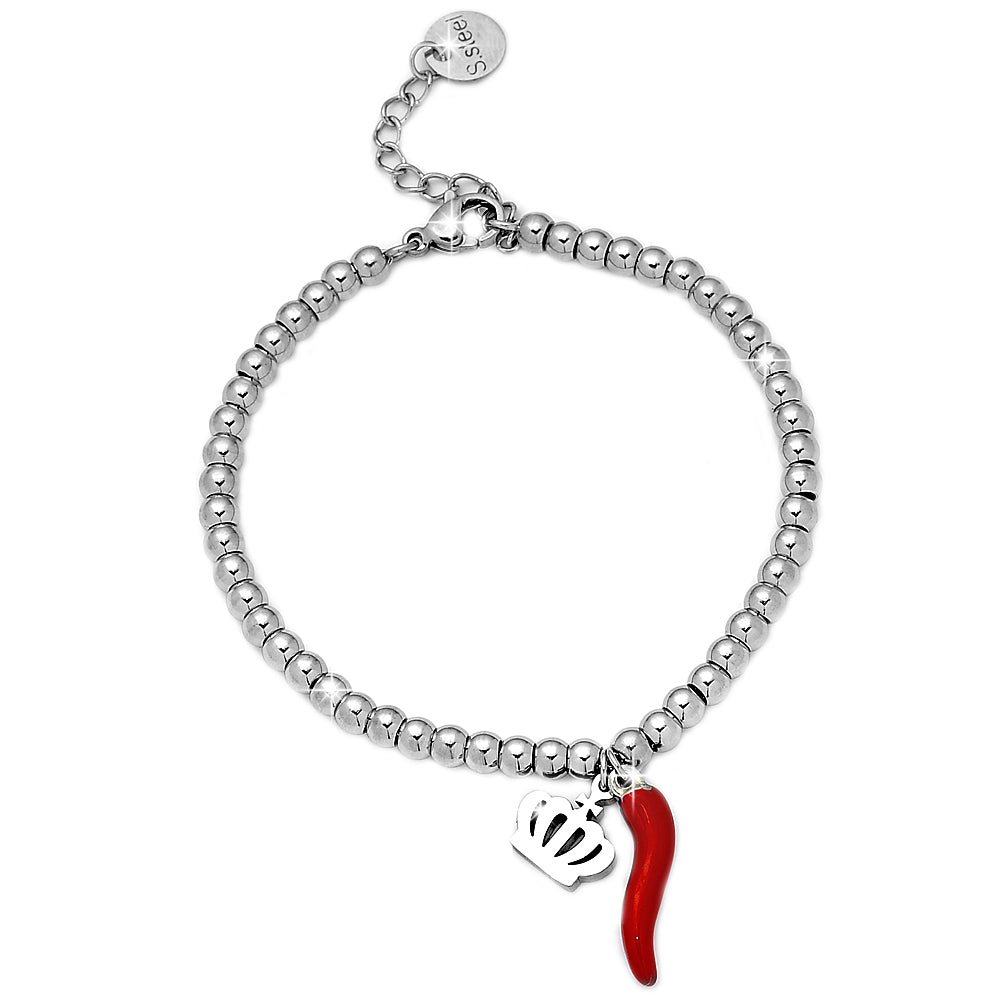 Bracciale donna con Cornetto e Sfere con Charm - CORONA -Beloved_gioielli