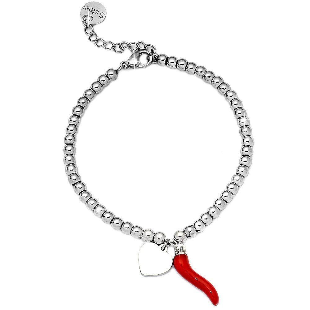 Bracciale donna con Cornetto e Sfere con Charm - CUORE -Beloved_gioielli