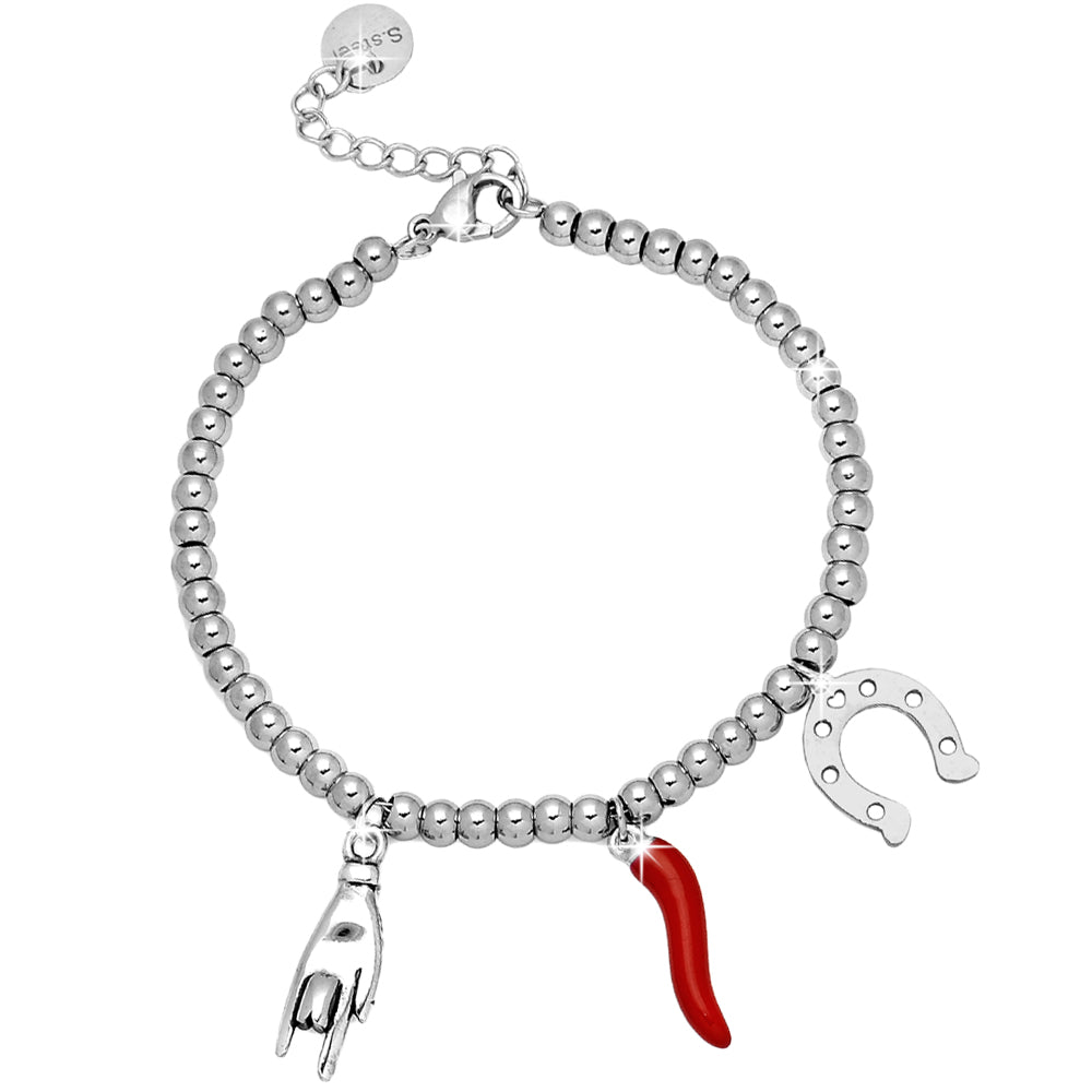 Bracciale donna con Cornetto e Sfere con Charms - Lucky -Beloved_gioielli