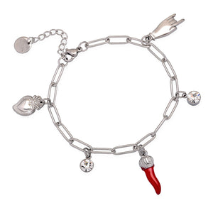 Bracciale donna con Cornetto rosso, charms e castoni Silver -Beloved_gioielli