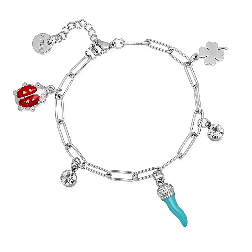 Bracciale donna con Cornetto turchese, charms e castoni Silver -Beloved_gioielli