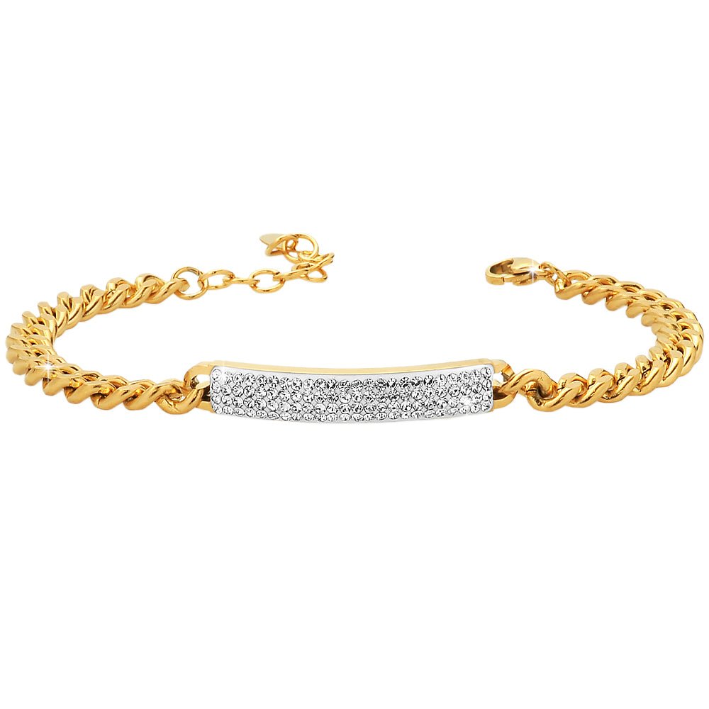 Bracciale donna in acciaio con piastrina e pavè di cristalli bianchi - Gold -Beloved_gioielli