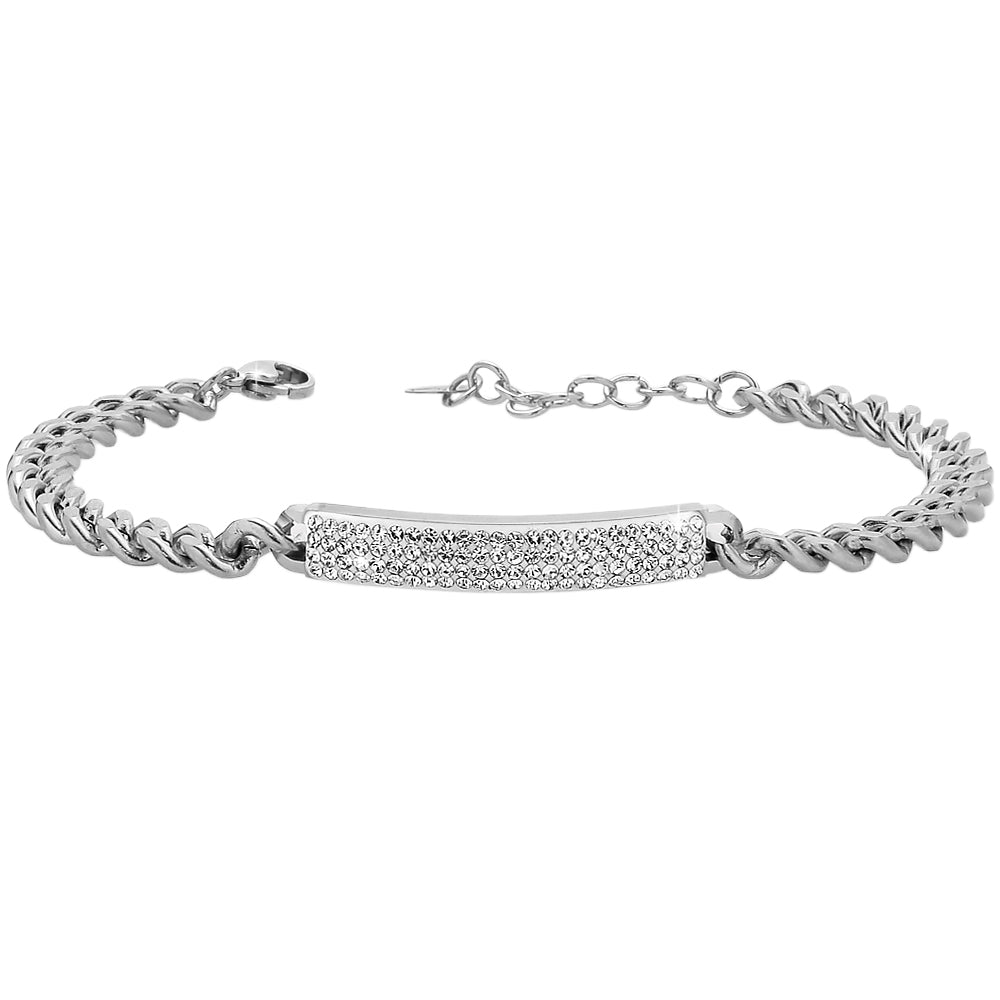 Bracciale donna in acciaio con piastrina e pavè di cristalli bianchi - Silver -Beloved_gioielli