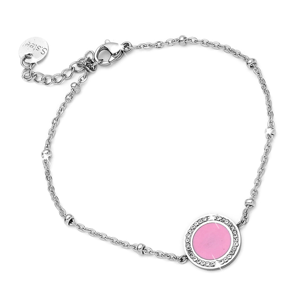 Bracciale donna in acciaio Linea EASY con ciondolo pendente - ROUND ROSA -Beloved_gioielli